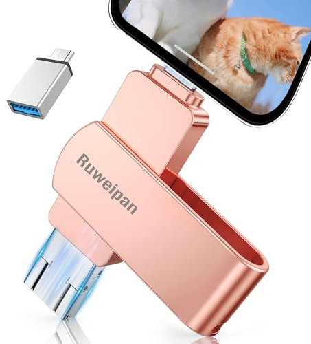 Ruweipan Chiavetta USB per Phone,[Senza APP] 128GB Pendrive USB C 4 in 1 Memoria Esterna USB 3.0 Chiavetta per Scaricare Foto Photostick per OTG Android/Smartphone/PC/Tablet/Pad/iOS(128G,Rosa)