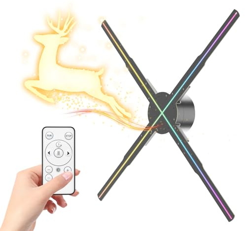 Ventola con ologramma 3D, ventola con ologramma da 50,8 cm, risoluzione 2000 x 1152PX, 576 perline LED HD, supporto per videoproiettore pubblicitario olografico, app, WiFi, telecomando, audio
