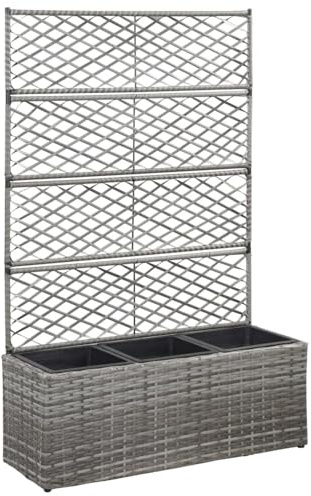 Fasba Enrejado y arriate 3 macetas ratán sintético Gris 83x30x130 cm