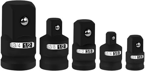 5-Piece Socket Adapter Set，Adapter and Reducer with 1/2 to 3/8, 1/4 to 3/8, 3/4 to 1/2, Heavy Duty Cr-V Steel for Impact Drivers, Wrenches & Ratchets