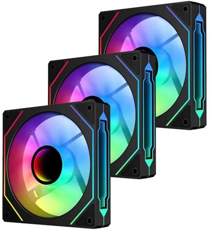 QUMOX 120mm Reverse fan, Infinite Mirror Design Case Fans with PWM Control & ARGB Effect, Hydraulic Bearing for Low-Noise Operation (3 packs) Air intake fan, not exhaust