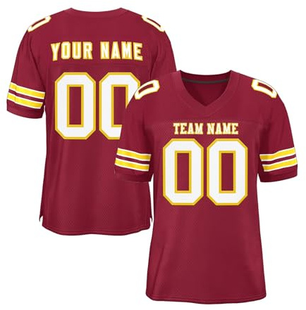 WEOPLKIN Jersey da Football Americano Personalizzata, Nome Numero Personalizzati Maglia Sportiva per Uomini Donne Giovani rosso