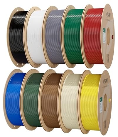 eSUN 10KG PLA+ Filament, 1.75 mm 10 Farbmischungen | 3D Printer PLA Plus Filament Schwarz+Kaltweiß+Grau+Knochenweiß+Feuerrot+Blau+Gelb+Braun+Piniengrün+Olivengrün