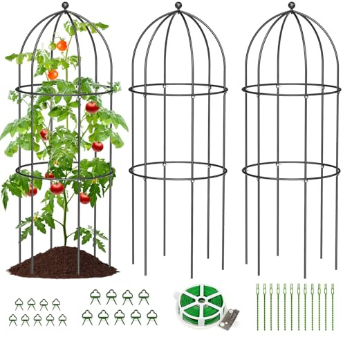 SUNYRISY 3 Stück Metall Rankhilfe Garten Obelisk 80x40cm | Rostschutz Rankgitter Käfige für Kletterpflanzen wie Blumen, Tomaten, Rosen, Metall Terrasse Gartenbogen Dekoration, Schwarz