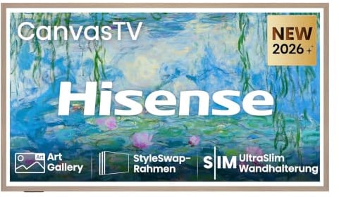 Hisense 55S7DS Canvas TV, 55 Zoll, 4K QLED, Kunst-Galerie, Hi-Matte Display, UltraSlim Wandhalterung, Dolby Vision IQ, 144Hz, Game Mode Pro, DTS Virtual X, 4K Hi-QLED Colour, FreeSync Premium, 2.0.2CH
