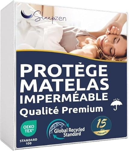 SLEEPZEN Protege Matelas 90x200 Impermeable, Respirant, Silencieux, Hypoallergénique, Coton, Alese 90x200 Qualité Supérieure Certifié Oeko-Tex®, Forme Drap Housse