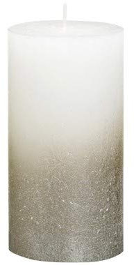 bolsius Stumpenkerze Rustik metallic weiß/Silber - Höhe: 13 cm, Durchmesser: 6,8 cm