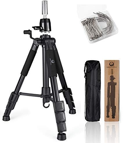 QISHI YUHUA Wig Stand Tripod with Non-Slip Base Adjustable Mannequin Head Stand with Hook Heavy Duty Manikin Head Tripod