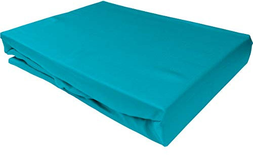 Bettwaesche-mit-Stil Mako Satin Spannbettlaken Spannlaken Spannbetttuch (100 cm x 200 cm, Matratzenhhöhe 21-30cm, Türkis)