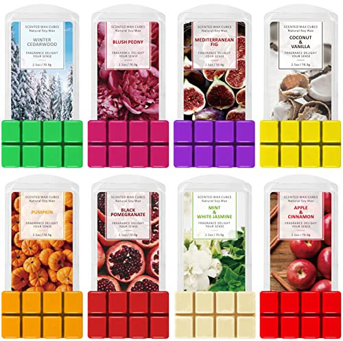 SCENTORINI Duftwachswürfel - Törtchen, 100% Sojawachs Wax Melts für Raumdüfte, Weihnachtsdeko, 8 Pack x 70,9g, Apfel Zimt, Kokosnuss & Vanille, Kürbis, erröten Pfingstrose, Winter Zedernholz usw