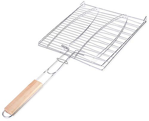 Egurs Grillkorb Tragbar Faltbar Edelstahl BBQ Grill Rack Mit Holzgriff Für Fisch, Gemüse, Steak, Garnele, Hühnerflügel Faltet