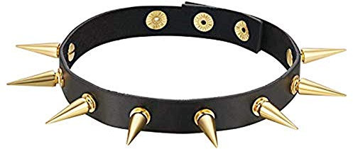 Flongo Choker Tattoo Kette Lederhalsband Damen Herren Halskette Gotik Halsband Schmuck Schwarz Gold mit Spitz Niete Nieten Einstellbar Punk Rock