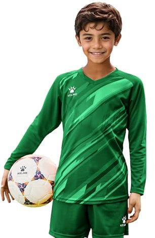 KELME Kids Goalie Shirt,Goalkeeper Jersey Padded Long Sleeve Soccer Football Training Uniform for Youth, Green, 8