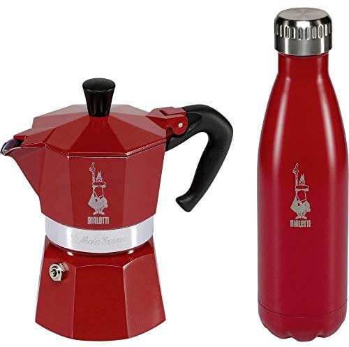 Bialetti Moka To Go Set, Moka Express Red da 3 Tazze y Bottiglia Termica Red da 500 ml, Confezione Regalo