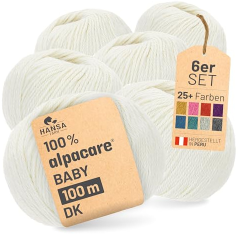 HANSA-FARM | Alpacare 100% die 1. maschinenwaschbare Baby Alpakawolle - 300 Set DK (6 x 50g) - kratzfreie Alpaka Wolle zum Stricken & Häkeln - Natur