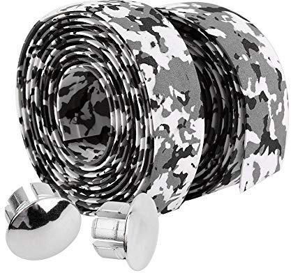 Buntes Fahrrad Lenkerband Rutschfestes Radfahren Rennrad Teile Racing Lenkerband 2 Lenkerstopfen(schwarz+weiß)