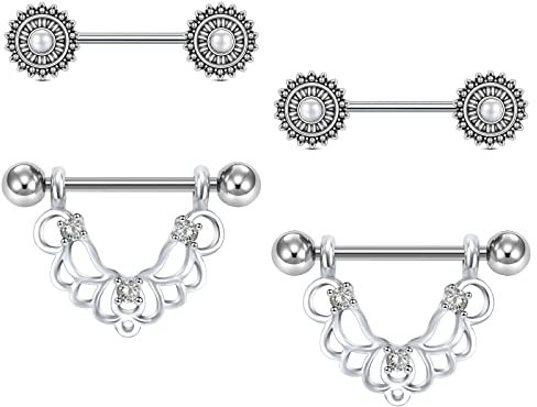 Funseedrr 7 Paar Brustwarzenpiercing Nippelpiercing Edelstahl 14G 16mm Stab Brustpiercing Piercing Brustwarze Barbells