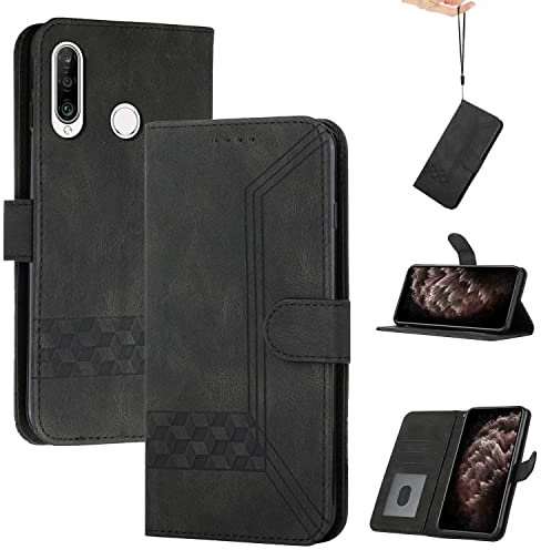 Genlision Flip Custodia in Pelle PU Premium per Huawei P20 LITE,Custodia Sottile in Pelle per Telefono,con Supporto Stand,Slot per Schede e Chiusura Magnetica-Nero