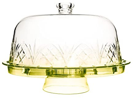 Godinger Cake Stand with Lid, Serving Plate Platter with Dome Cover, 6 in 1 Multi-Purpose Use, Shatterproof and Reusable Acrylic - Dublin Collection, Yellow