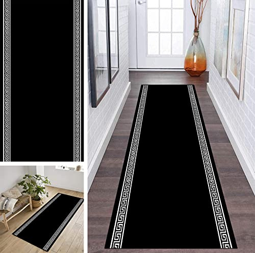 ZDYHMrj Teppich Läufer Flur Schwarz 90x300cm rutschfest Korridor Teppichläufer Waschbar Modern Küche Schlafzimmer Wohnzimmer Läufer Teppich Breite 40cm/ 50cm/ 60cm/ 70cm/ 80cm/ 90cm/ 100cm