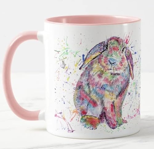 Vixar Lop Tasse colorée avec oreilles de lapin et oreilles de lapin Arc-en-ciel Cadeau d'anniversaire, Pâques, travail, bureau, Noël, thé, café (rose)