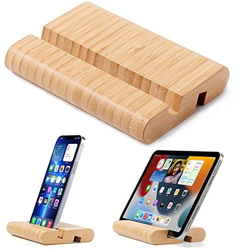Bambú Soporte Tablet Soporte Móvil Madera para Escritorio, Soporte Tableta Mesa Soporte para Teléfono Celular Soporte para iPhone iPad Todos los Teléfonos y yTablets (Tamaño Grande)