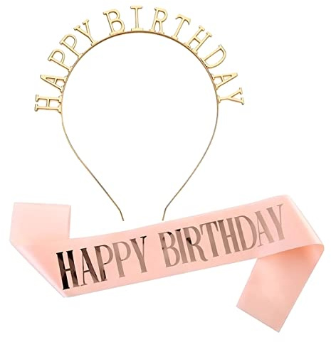 Geburtstagskrone Schärpe Geburtstag Kopfschmuck Birthday Girl Tiara Geburtstag Deko Mädchen Teenager Krone Geburtstag Frauen,für Geschenk Party Zubehör Dekorationen(rosa)