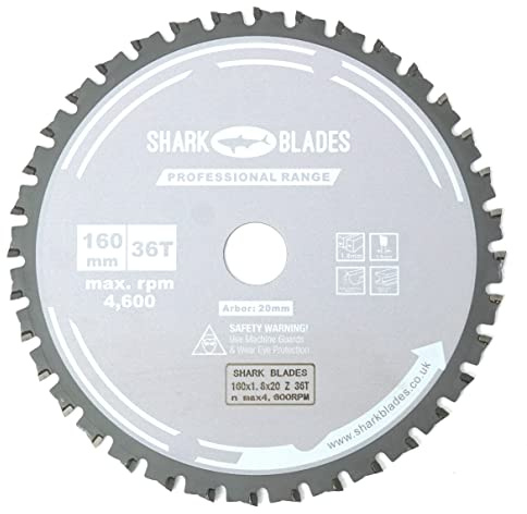 Sharkblades Tradesline Metal Cutting TCT Circular Saw Blade 160mm x 36T for Bosch Makita DeWalt Evolution Cuts Steel Aluminium Copper
