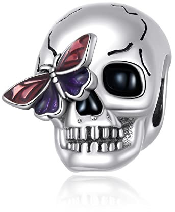 Totenkopf Charms für Pandora Armbänder- 925 Sterling Silber Schmetterling Schmuck Beads Charm- Halloween Tag Geschenk für Frauen Mädchen Mutter-Tochter