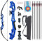Monleap Archery Recurve Bogen und Pfeile Set für Erwachsene Metall Riser 62 Longbow Kit Rechtshänder gerader Bogen für Anfänger Outdoor Jagd Schießübungen (blau 30lb)