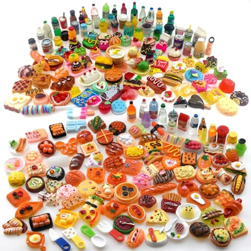 100 Stück Miniatur-Lebensmittel-Trinkflaschen Spielzeug Puppenhaus Pretend Play Küche Kochen Spiel Party Zubehör Spielzeug Hamburger Kuchen Pizza Puppenhaus Landschaft
