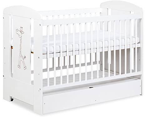 KMbaby Babybett 3-Stufen Höhenverstellbares Gestell Zeitlos Abnehmbare Auflagen für Neugeborene Kleinkinder Kinder Giraffe 120x60 cm Weiß Mit Matratze