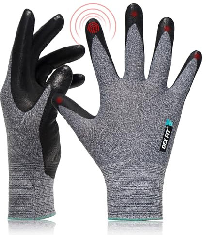 DEX FIT Nitrilschaum Arbeitshandschuhe FN331; Rutschfester Griff, Dünne und Leichte Arbeitshandschuhe, Touchscreen, 3D-Komfort-Passform, Maschinenwaschbar; Grau M (8) 3 Paare