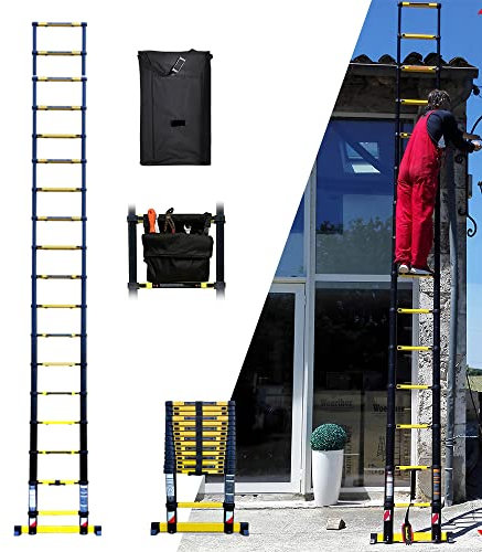 Echelle télescopique 5m20 Woerther Grafitek avec Barre stabilisatrice - Plus Housse et Sac Porte Outils - Garantie 5 Ans