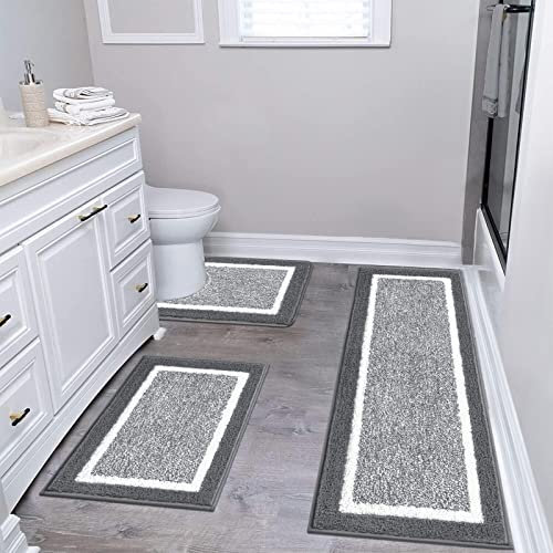 Pauwer Lot de 3 Tapis de Bain Absorbant, Microfibre Tapis Salle de Bain et Tapis Toilette Antidérapant Lavables en Machine, Extra Epais Ensemble Tapis de Douche pour Salle de Bain, Baignoire, Douche