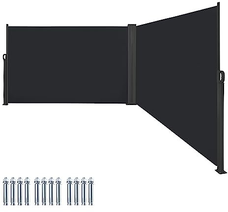 VA-Cerulean Seitenmarkise Doppel ausziehbar, Sichtschutz Balkon, Sonnenschutz UV-Beständig, Einstellbar Breite Windschutz Terrasse für Zaun Garten, 2 * 6m Dunkelgrau