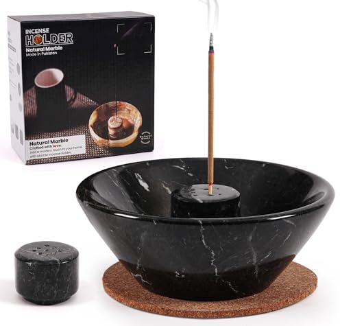 Radicaln Porte-encens en marbre Noir de 14 cm, fabriqué à la Main pour récupérer Facilement Les Cendres d'encens avec des bâtonnets d'encens - Décoration d'intérieur - Cendriers d'intérieur