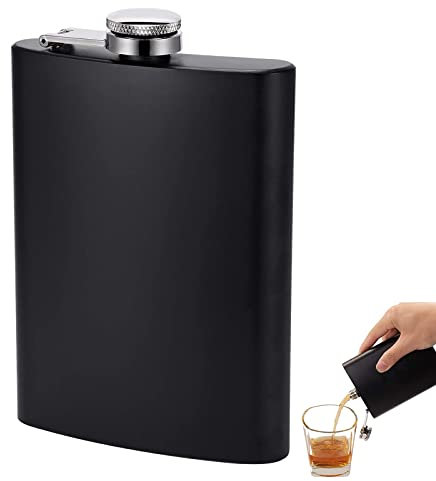 Flasque Acier Inoxydable Noir, 8Oz/240 ml Noir Hip Flask Flasque à Whisky, Flasque a Alcool, Petite Flasque Portable en Acier Inoxydable pour Whisky Vodka Gin pour Voyage, Pêche, Camping et Escalade