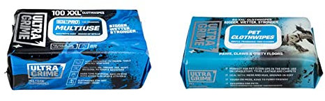 UltraGrime PRO Multiuse Cleaning Wet Wipes - Big Professional Disposable Wipes & Pet Cleaning Wet Wipes 80 Thick Wipes - Pet Wipes Dog Cleaning Wipes - Cat Wipes