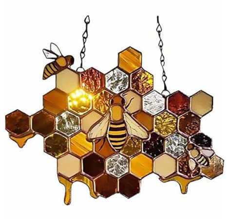 Mobestech Pendant Acrylic Wall Art Metal Wall Art Sculpture Bee Hanging Ornaments Large Glass Crystal Suncatchers Windows Mirror Paint Kids paper Household 3d