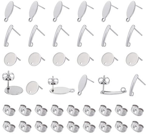 UNICRAFTALE 60pcs 3 Styles Clou Boucles d'oreilles Acier Inoxydable Boucle D'oreille Rond Ovale Larme Tige Boucles d'oreilles avec écrous d'Oreille Fermoir Boucles D'oreille pour Fabrication de Bijoux