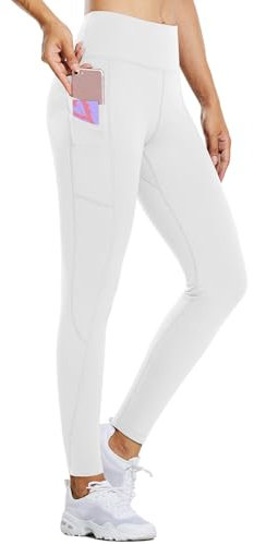 baleaf Women's Fleece Lined Water Resistant Legging Thermal Winter Warm Hiking Running Pants High Waisted Pockets Light White XXL