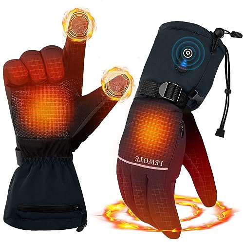 LEWOTE Heated Gloves, Rechargeable Electric Heated Hand Warmer Ski Gloves for Men Women, Waterproof & Windproof Touchscreen Gloves for Outdoor Winter Sports (XL-X Large-OU)