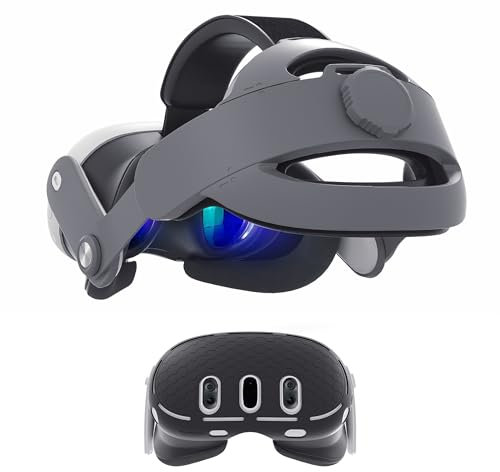 Kuejct 3 in 1 Accessoris Set for Quest 3, Comfort Head Strap with Adjustable Hinge, Silicone Face Pad Cover, Shell Protective Cover, VR Accessories Bundle Compatible with Quest 3