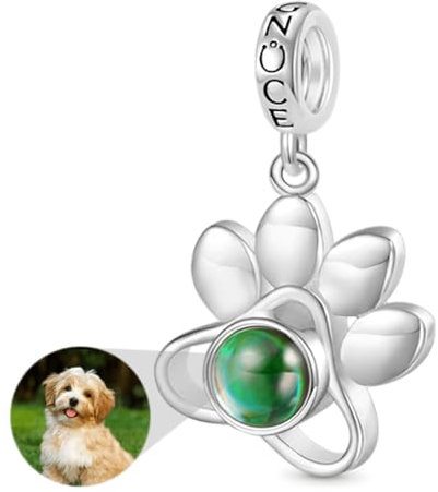 GNOCE Charm Anhänger Projektion Personalisierter Foto Anhänger Herz Bead für Charm Armband Schmuck Geschenk für Damen Herren (Pfote)