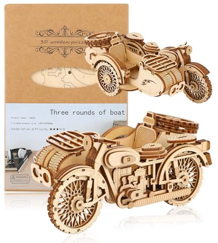 Wenrescry 3D Puzzle Holz Modellbausatz für Erwachsene und Kinder - Dampflokomotive und Vintage Car, Selbstmontage, Mechanische Konstruktion, Motorboot als Geschenk und Dekoration