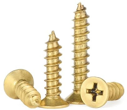 ORANXIN M3 x 8mm 50 Pcs Brass Cross Countersunk Head Wood Screws Flat Head Self Tapping Screws Golden Pointed Tail Drilling Screw