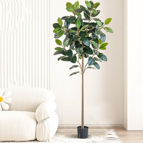 Elitix Kunstbaum Künstlicher Gummibaum für Zuhause mit Immergrünen Blättern, Realistischer Gummibaum Im Topf für Schlafzimmer, Hochzeitsfeier, Eingangsbereich, Dekorationsgummibaum(Green,XXL)