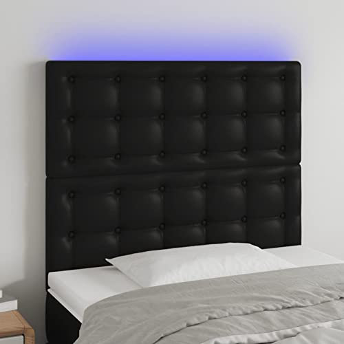 Homgoday Kopfteil mit LED Licht Kunstleder schwarz 100x5x118/128 cm, Kopfteil Bett, Schlafzimmer Kopf, Raumstruktur Möbel Deko Kopfteil und Füße Möbel