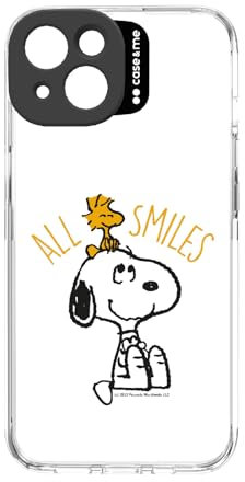 case&me Peanuts Schutzhülle für iPhone 14, Schutzhülle für iPhone Snoopy, Kameraschutz, geschützte Tasten, transparent
